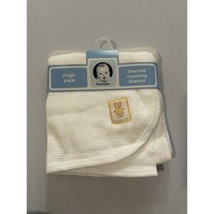 New Gerber Baby Thermal Receiving Blanket Waffle Weave White Honey Bear 30x40